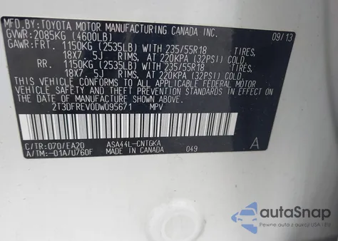 2013 Toyota Rav4 Limited из США, поврежденный, VIN 2T3DFREV0DW095671